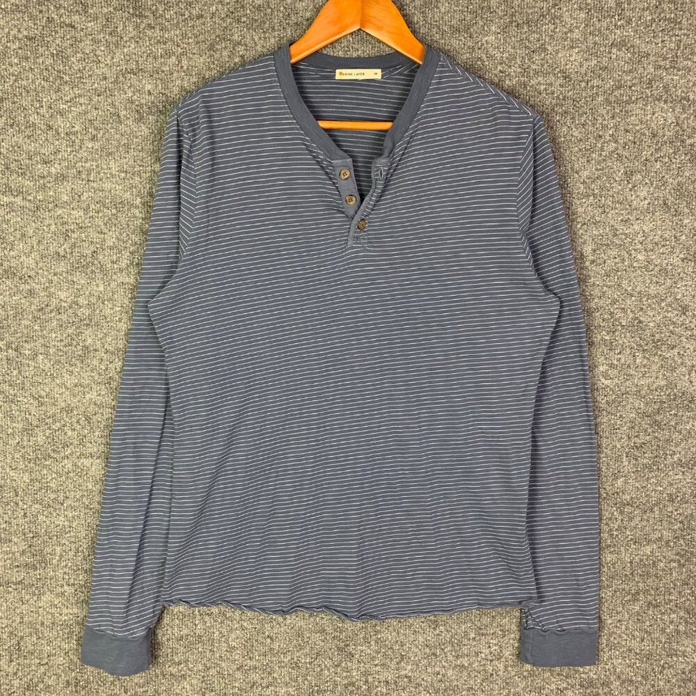 Marine Layer Henley Shirt‎ Men Sz Medium Striped Long Sleeve Pullover